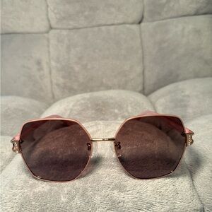 Women’s Pink Hexagonal Lens Sunglasses with Rose Gold Frame